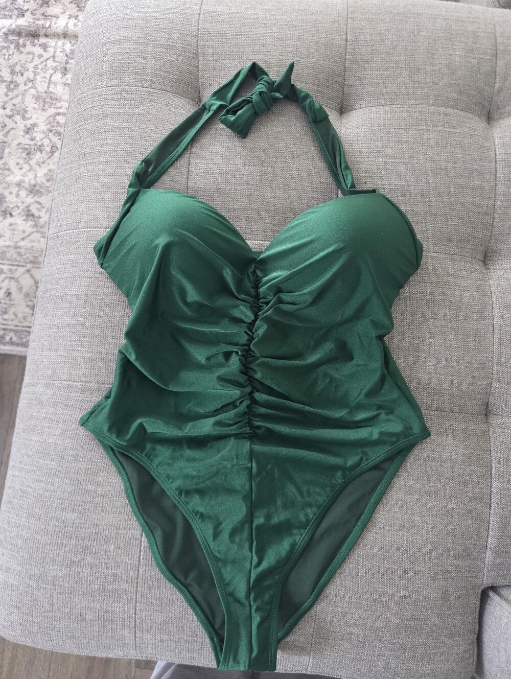 Emerald Ruched Halter One-Piece Swimsuit